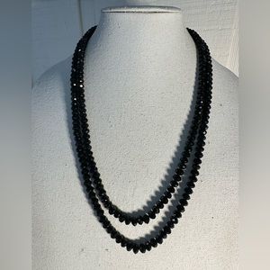Ultra long black glass faceted bead necklace